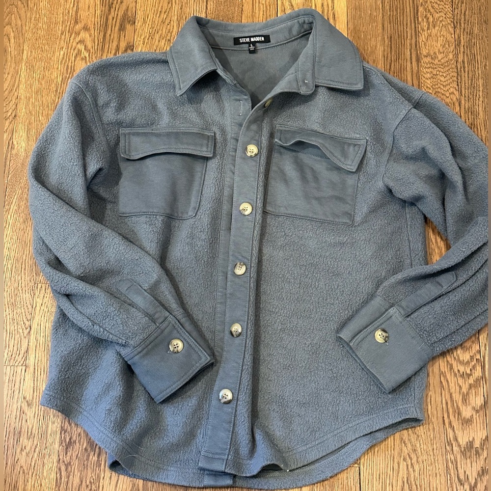 Steve Madden Blue Button-Up Fleece Shacket womens